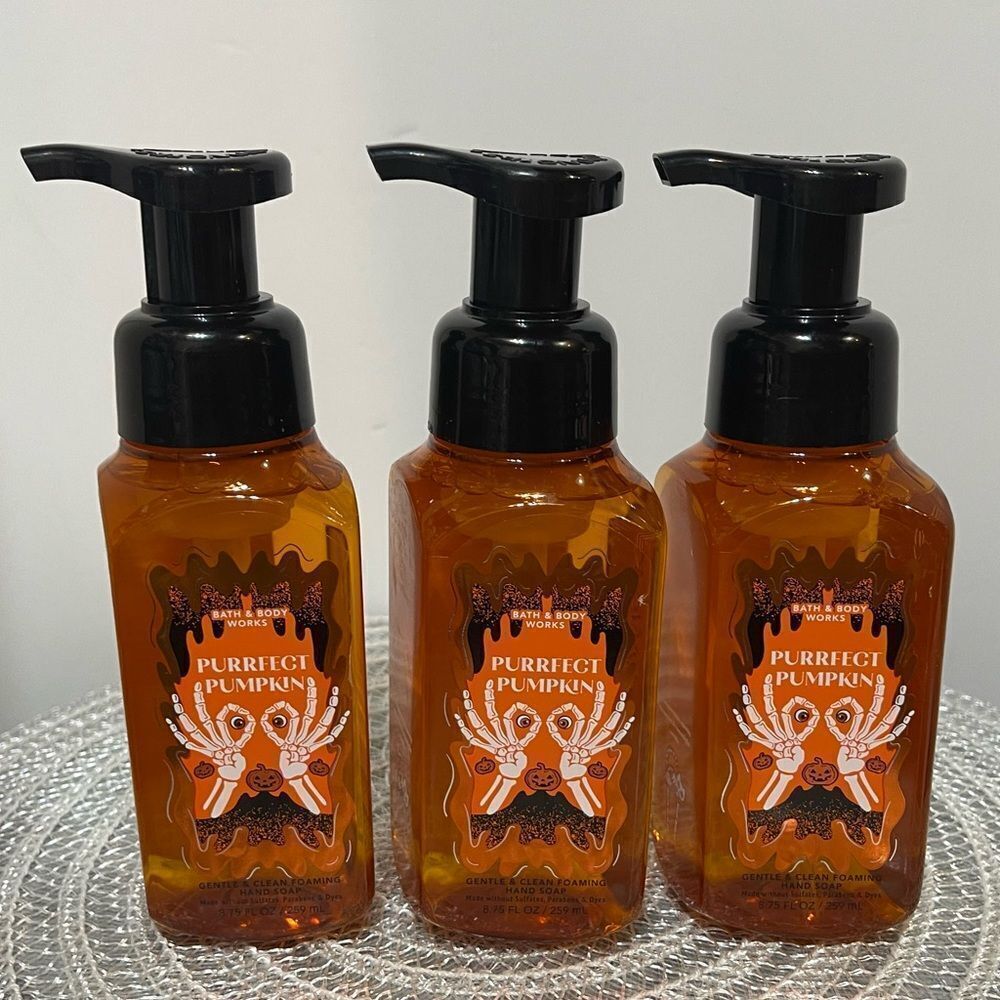 BBW Purrfect Pumpkin Foaming Hand Soap Set of 3 NWT